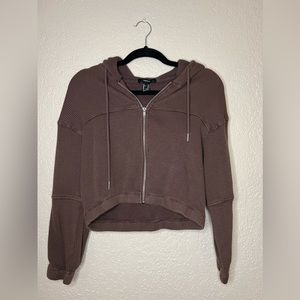 NWOT Forever 21 Cropped Waffle Knit Zip Up Hoodie